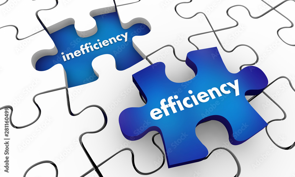 Fototapeta Efficiency Vs Inefficiency Puzzle Piece Improved Process 3d Illustration