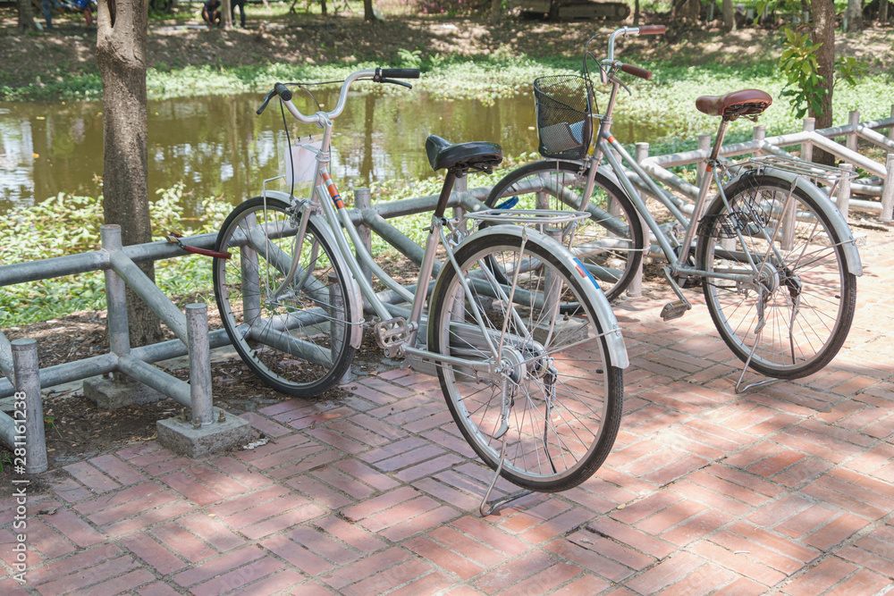 Bicycle parking, travel road city street park