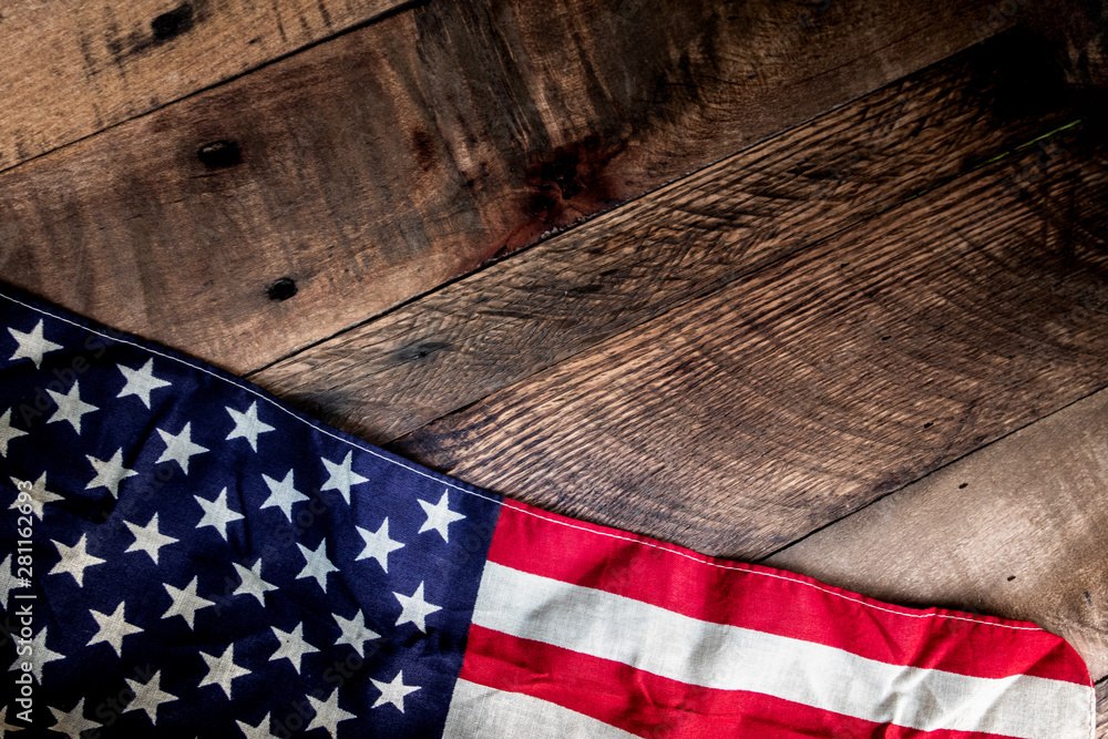 USA Flag draped across rustic background Stock Photo | Adobe Stock
