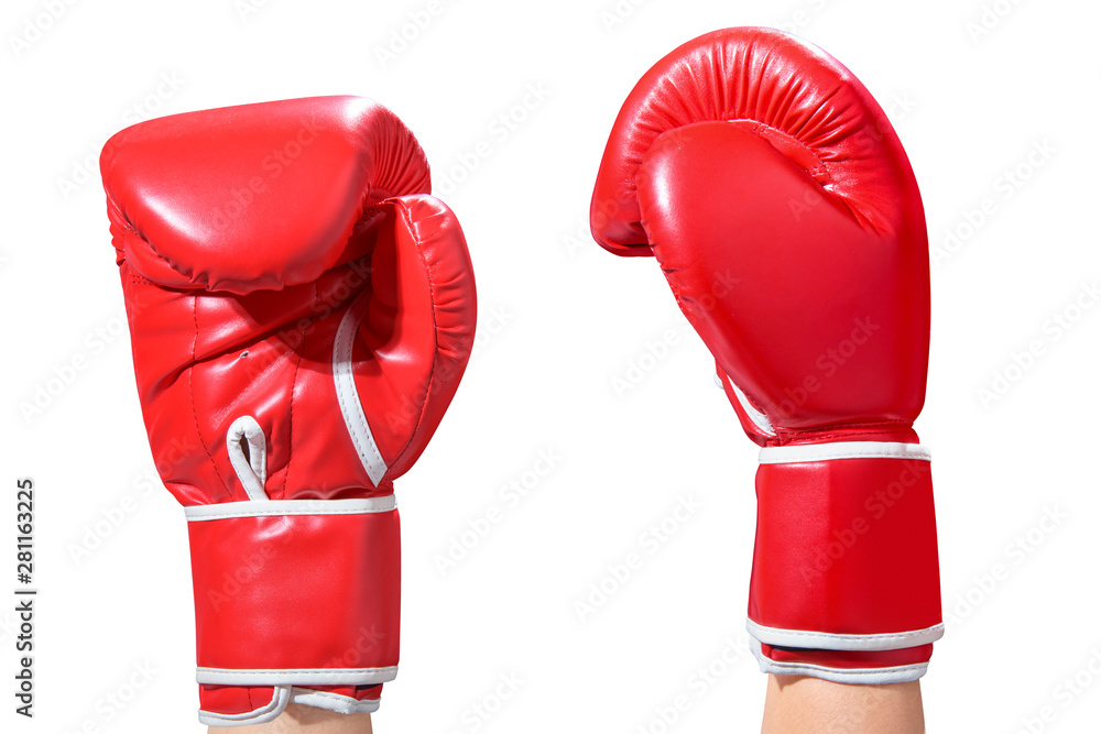 Hands with red boxing gloves