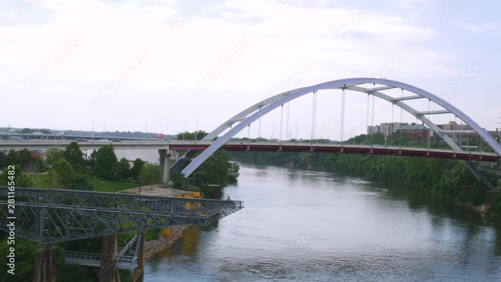 Panning shot across Bridge in Nashville, Tennessee over the Cumberland River Panning shot across Bridge in Nashville, Tennessee over the Cumberland River