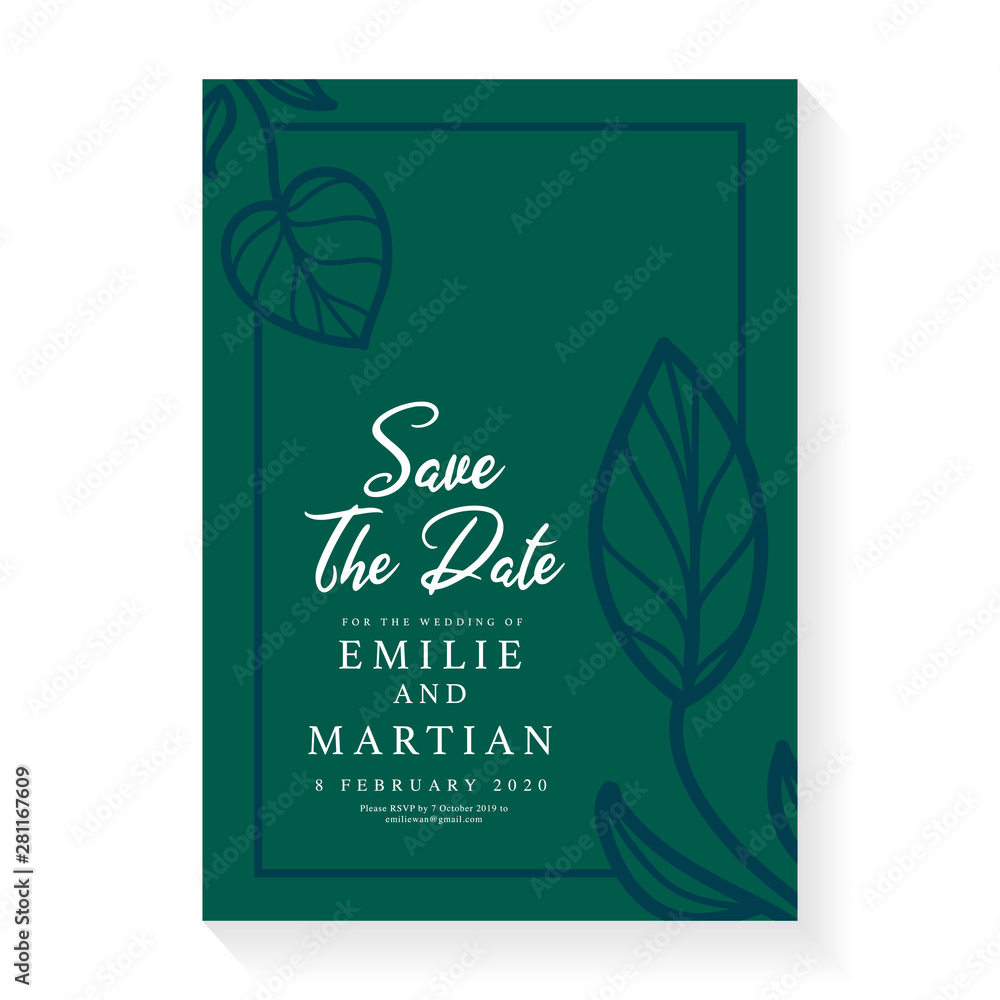 Minimalist wedding invitation card template design. Wedding ornament concept. Floral poster, invite. Vector decorative greeting card or invitation design background. Foliage card template