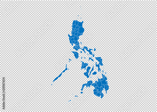 philippines map - High detailed blue map with counties/regions/states of philippines. philippines map isolated on transparent background.