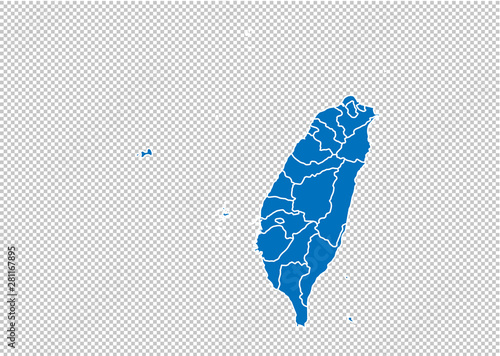 taiwan map - High detailed blue map with counties/regions/states of taiwan. taiwan map isolated on transparent background.