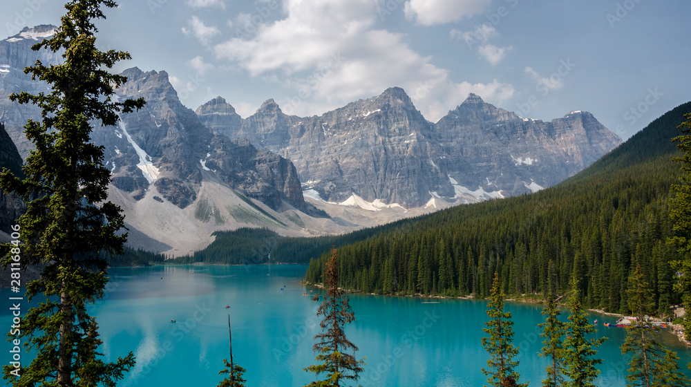 The amazing blue water and mountains of Moraine Lake
