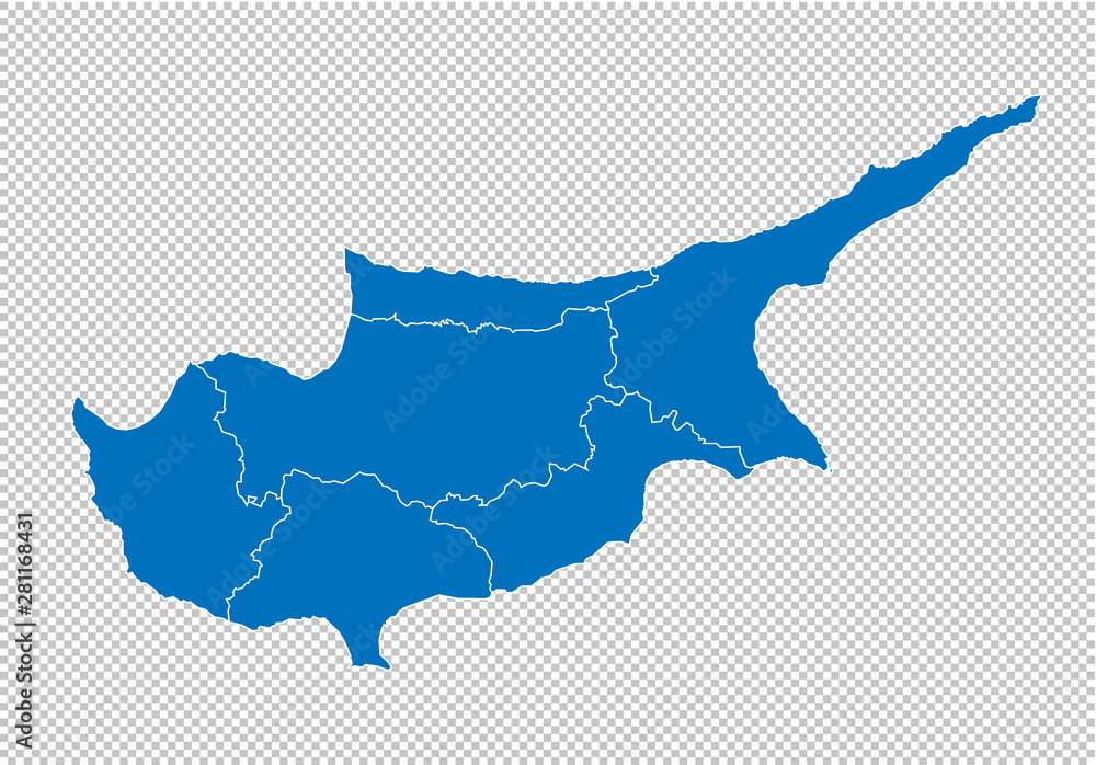 cyprus map - High detailed blue map with counties/regions/states of cyprus. cyprus map isolated on transparent background.