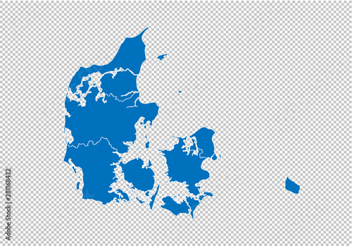 denmark map - High detailed blue map with counties/regions/states of denmark. denmark map isolated on transparent background.