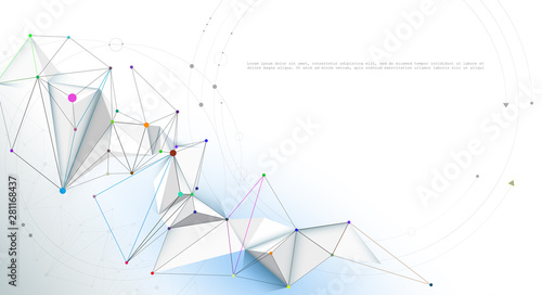 Abstract Molecules with Lines, Geometric, Polygon, Triangle pattern. Vector design network communication technology on white gray color background.Futuristic- digital science technology concept