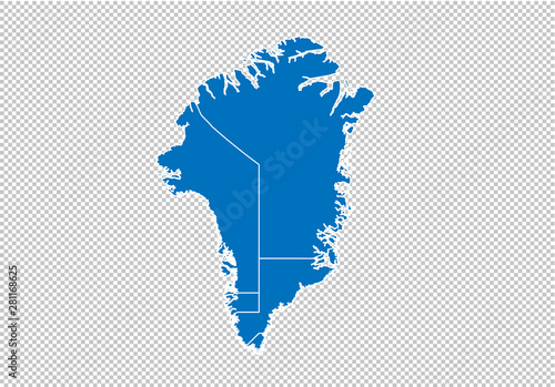 greenland map - High detailed blue map with counties/regions/states of greenland. nepal map isolated on transparent background.