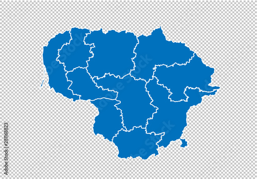 lithuania map - High detailed blue map with counties/regions/states of lithuania. nepal map isolated on transparent background.