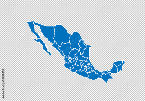 mexico map - High detailed blue map with counties/regions/states of mexico. nepal map isolated on transparent background.