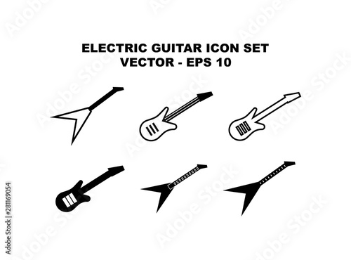 6 (Six) Guitar Music Icon Set Collection Isolated on White Background.- Vector