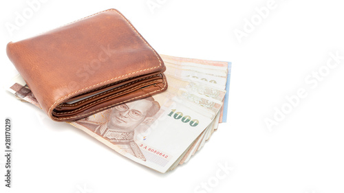 brown wallet on bank isolated on white background.