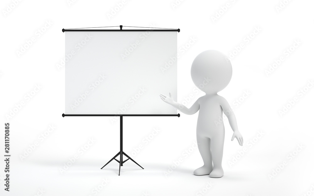 A man standing near projector screen and pointing something. business concept. 3d rendering,conceptual image. A man standing near projector screen and pointing something. business concept. 3d rendering,conceptual image.