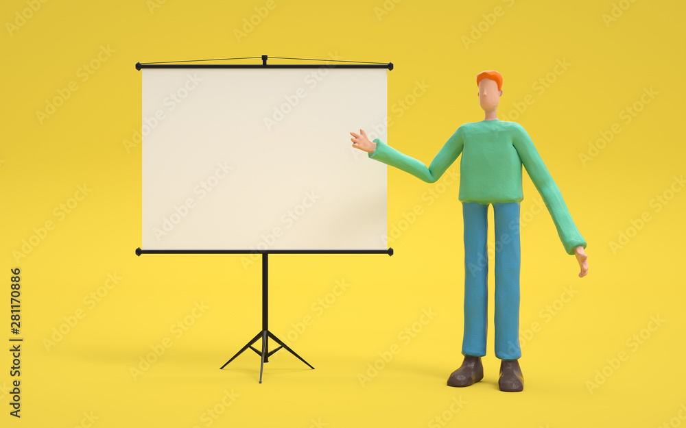 A man standing near projector screen and pointing something. business concept. 3d rendering,conceptual image. A man standing near projector screen and pointing something. business concept. 3d rendering,conceptual image.