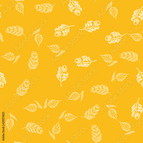 Seamless autumn leaves outline in vintage style. Seamless autumn leaves outline in a hand-drawn style. Simple vector illustration. Hand drawn sketch vector illustration