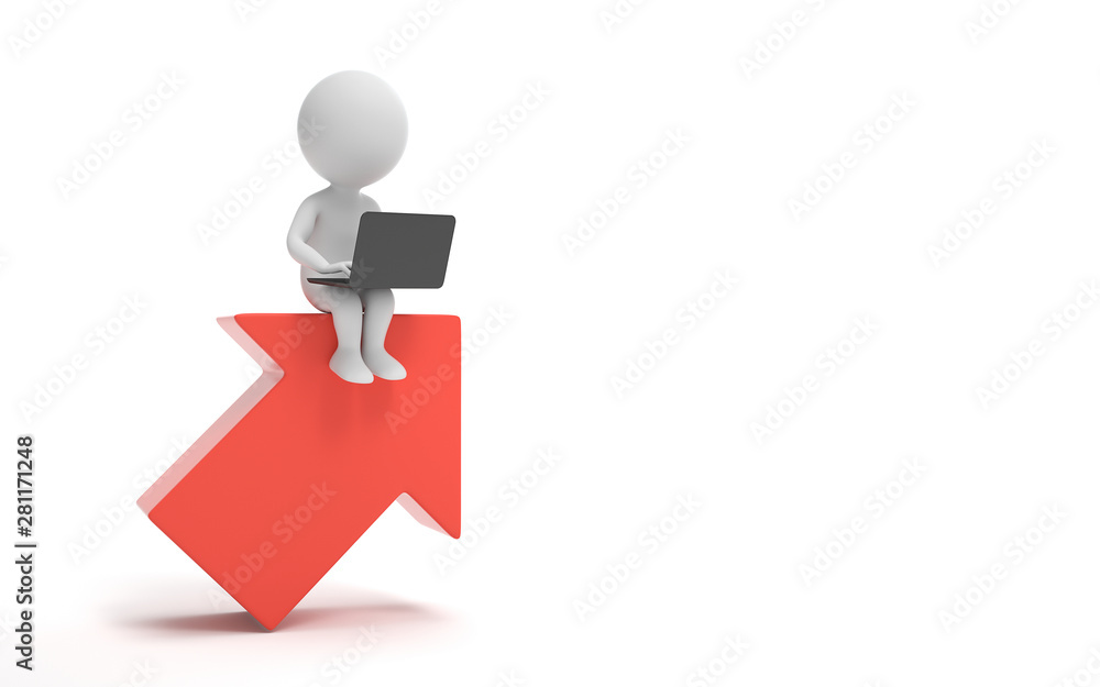A man working growth direction. Concept business illustration, Leader, Arrows, Reverse trend.3d rendering,conceptual image. A man working growth direction. Concept business illustration, Leader, Arrows, Reverse trend.3d rendering,conceptual image.