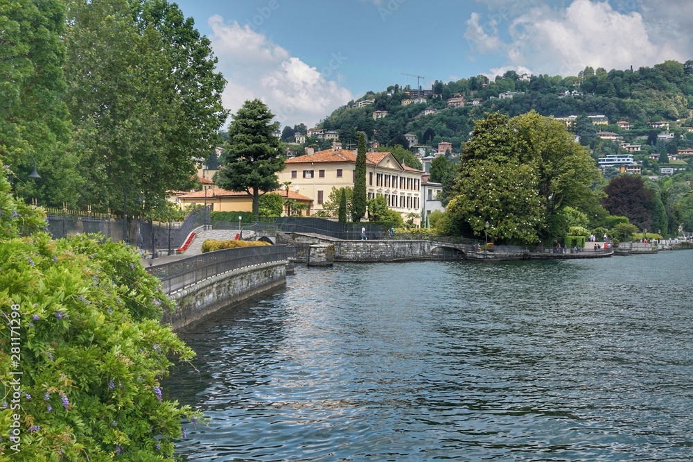 Beautiful promenade of Como in the afternoon.
