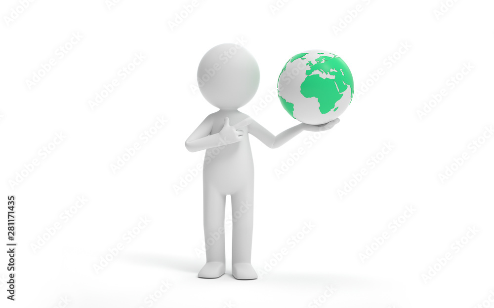 A man standing with a globe. global  business or ecology concept.  3d rendering,conceptual image.