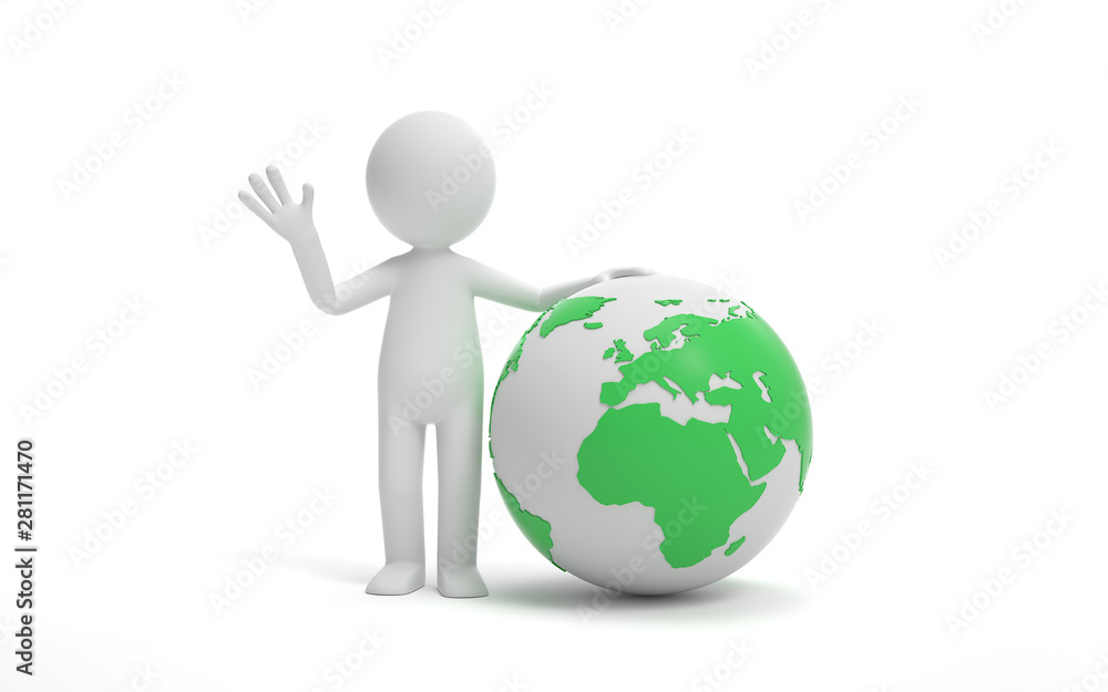 A man standing with a globe. global  business or ecology concept.  3d rendering,conceptual image.