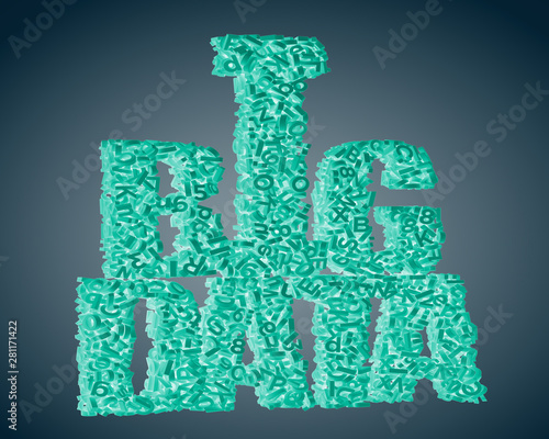 Wallpaper Mural Big data concept. Green 3D letters and numbers in BIG DATA words shape, isolated on dark blue background. 3D rendering. Torontodigital.ca