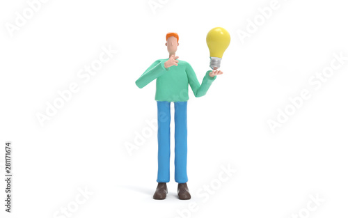 A man standing with a bulb. innovation or creative concept.  3d rendering,conceptual image. © Jane