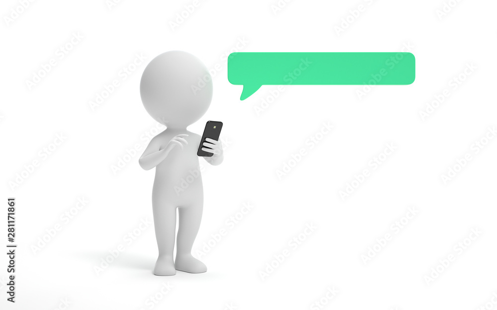 A man sends sms.communication or social media concept. 3d rendering,conceptual image. A man sends sms.communication or social media concept. 3d rendering,conceptual image.
