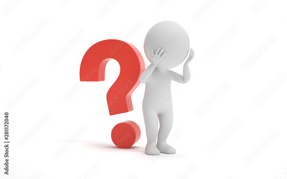A man thinking with a question mark,looking for a solution.decision and problem concept. 3d rendering,conceptual image. A man thinking with a question mark,looking for a solution.decision and problem concept. 3d rendering,conceptual image.