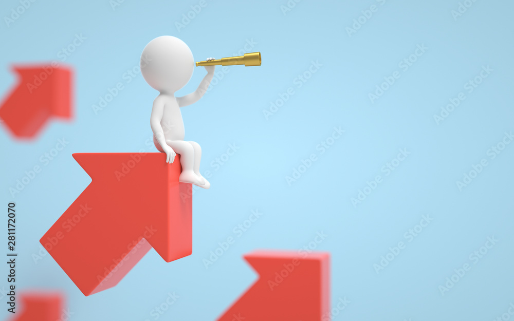 A man sitting on flying arrows and searching for an opportunities. business and success concept. 3d rendering,conceptual image. A man sitting on flying arrows and searching for an opportunities. business and success concept. 3d rendering,conceptual image.