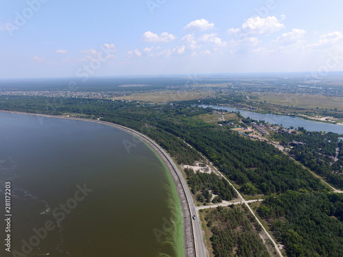Aerial drone view of Dnepr river. Near Kiev