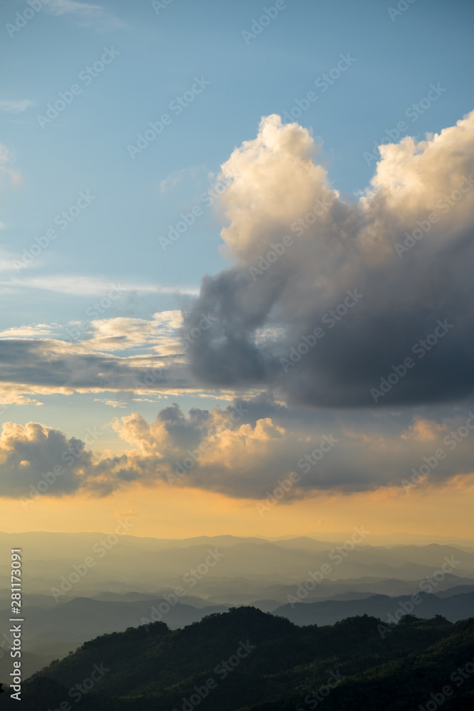 Majestic sunset in the mountains landscape. Dramatic scene