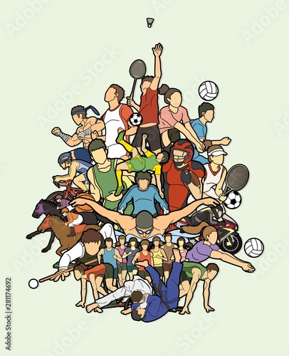 Sport Players, Different sports , Sport mix action cartoon graphic vector.