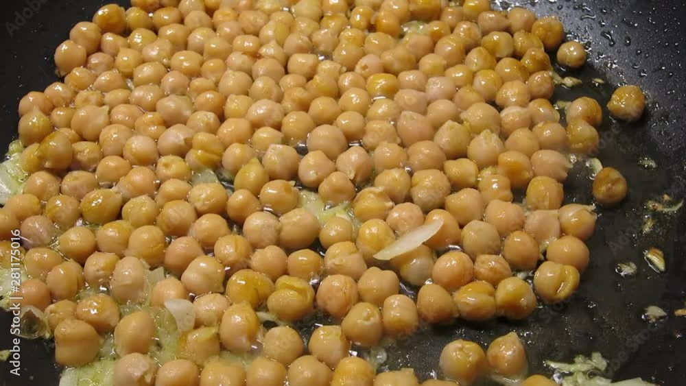 pan-fried chickpeas with sauteed onion pan-fried chickpeas with sauteed onion