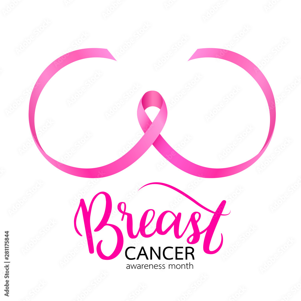 Pink ribbon curve in breast shape. Breast Cancer Awareness Month Campaign. Icon design. Vector illustration isolated on white background. Pink ribbon curve in breast shape. Breast Cancer Awareness Month Campaign. Icon design. Vector illustration isolated on white background.