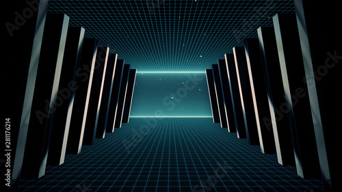 Retro Sci-Fi Background Futuristic landscape of the 80 s. Digital Cyber Surface. Suitable for design in the style of the 1980 s