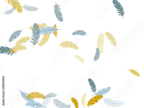 Fluffy twirled feathers on white design.