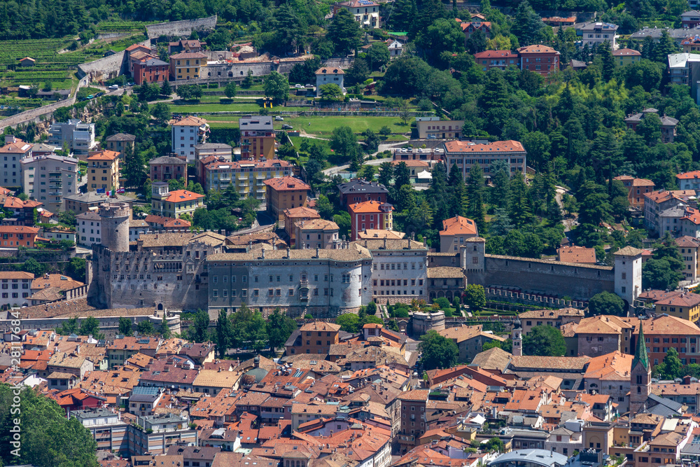 Aerial view of Trento and the Buonconsiglio Castle from Sardagna