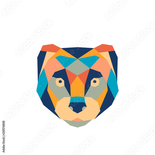 Geometric polygonal ferret. Abstract colorful animal head. Vector illustration.	