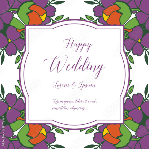 Beautiful blossom flower frame, decoration invitation card happy wedding. Vector