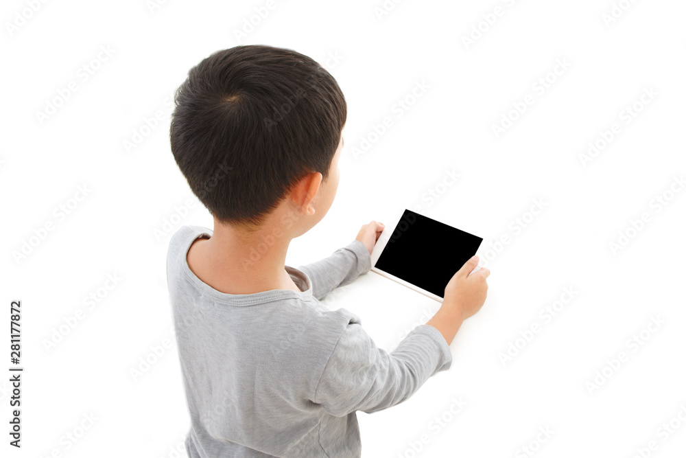 Tablet on kid hand isolated on white background. SIDE VIEW. Tablet on kid hand isolated on white background. SIDE VIEW.