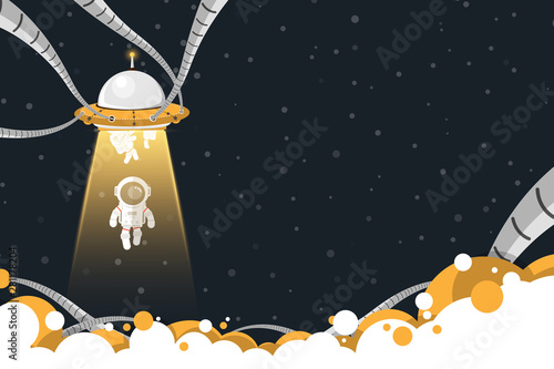 Flat design, Ufo spaceship abduction Astronauts, Vector illustration, Infographic Element
