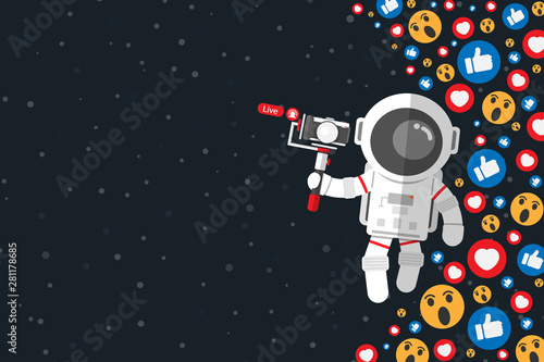Flat design, Astronaut using camera make video live streaming at space with wow,like and love icon ,Vector illustration, Infographic Element © tanapon