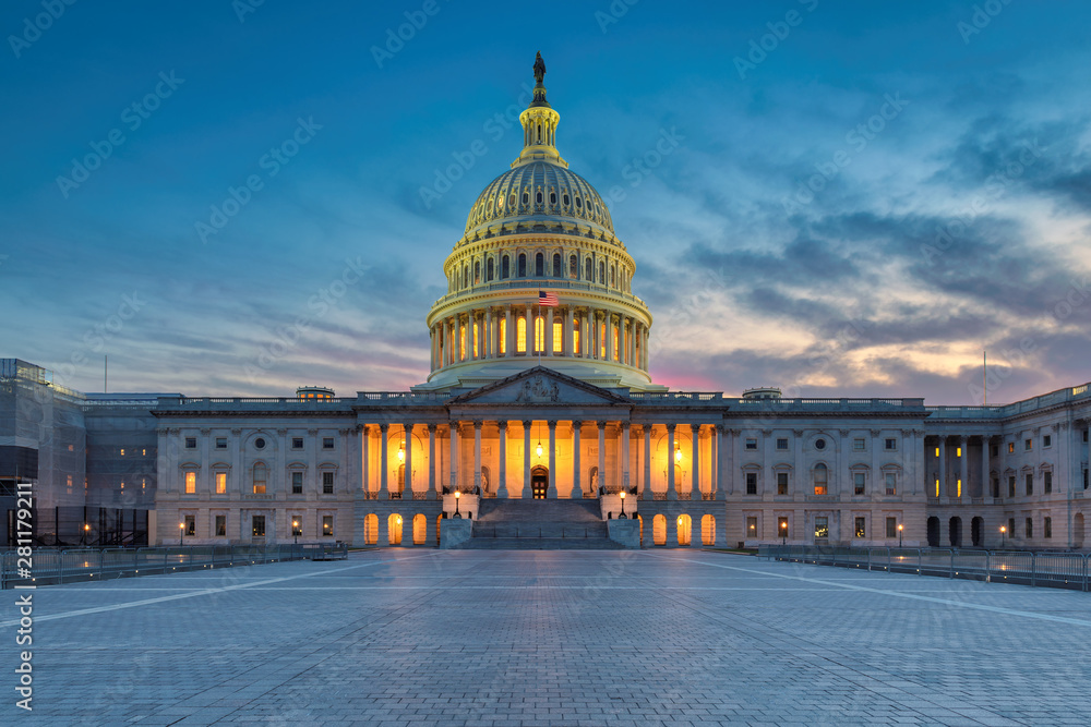 The United States Capitol building at sunset, Washington DC, USA.
