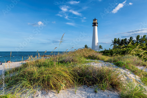 Florida beach with lighthouse. Cape Florida Lighthouse, Key Biscayne, Miami, Florida, USA
