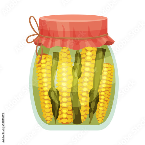 Salted corn and asparagus. Vector illustration on white background.