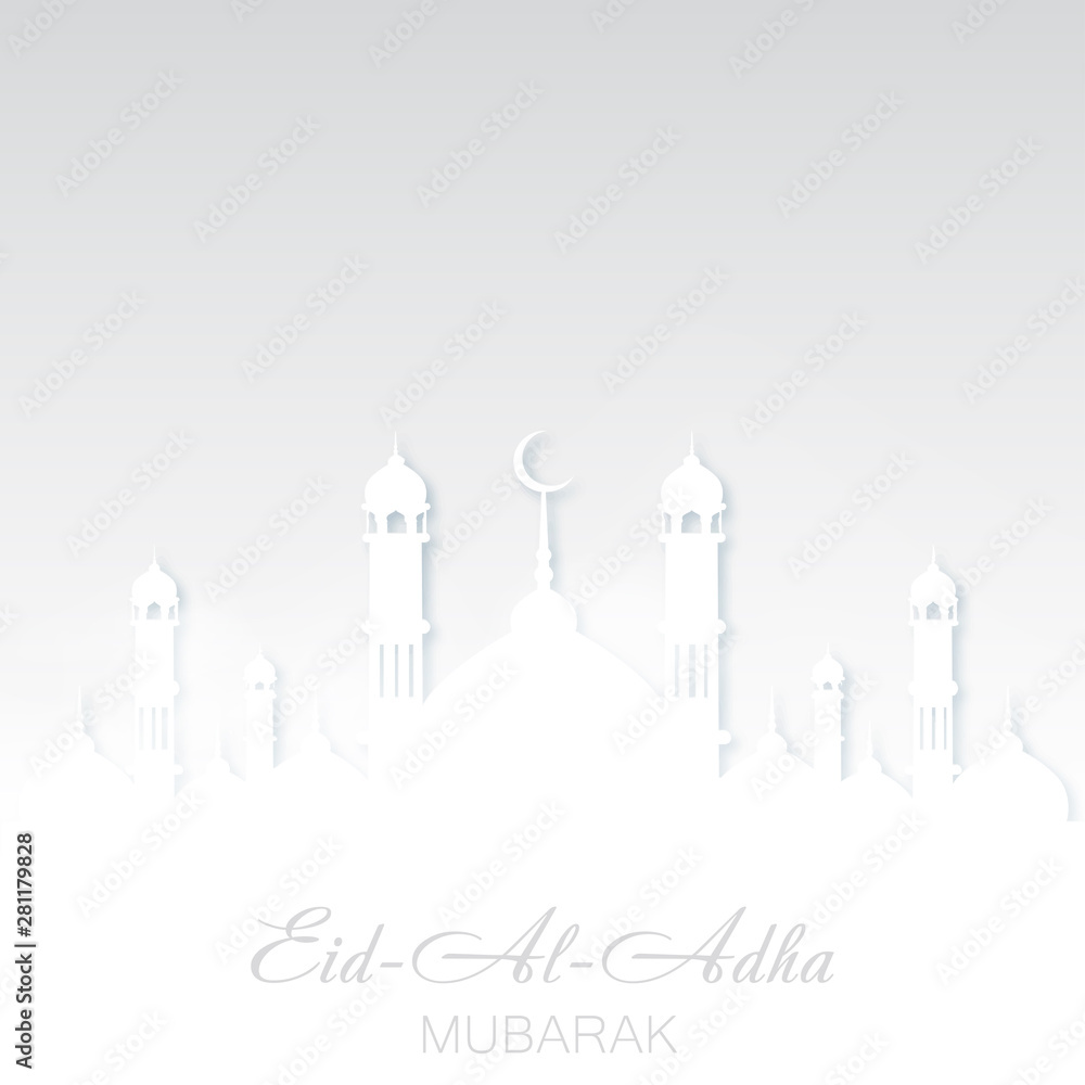 Eid Al Adha Mubarak greeting card with Mosque. Vector Eid Al Adha Mubarak greeting card with Mosque. Vector