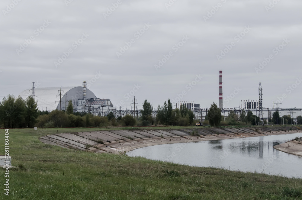 Chernobyl station. Chernobyl Exclusion Zone. The accident at the Chernobyl nuclear power plant. The consequences of the accident. Yellow radiation sign. Dangerous territory. Infection with radiation. 