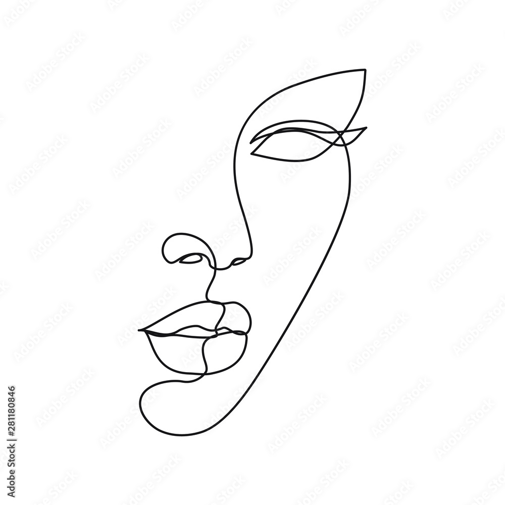 Fototapeta Woman face line drawing art. Abstract minimal female face icon, logo