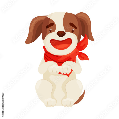 Cute puppy sitting on his hind legs. Vector illustration on white background.