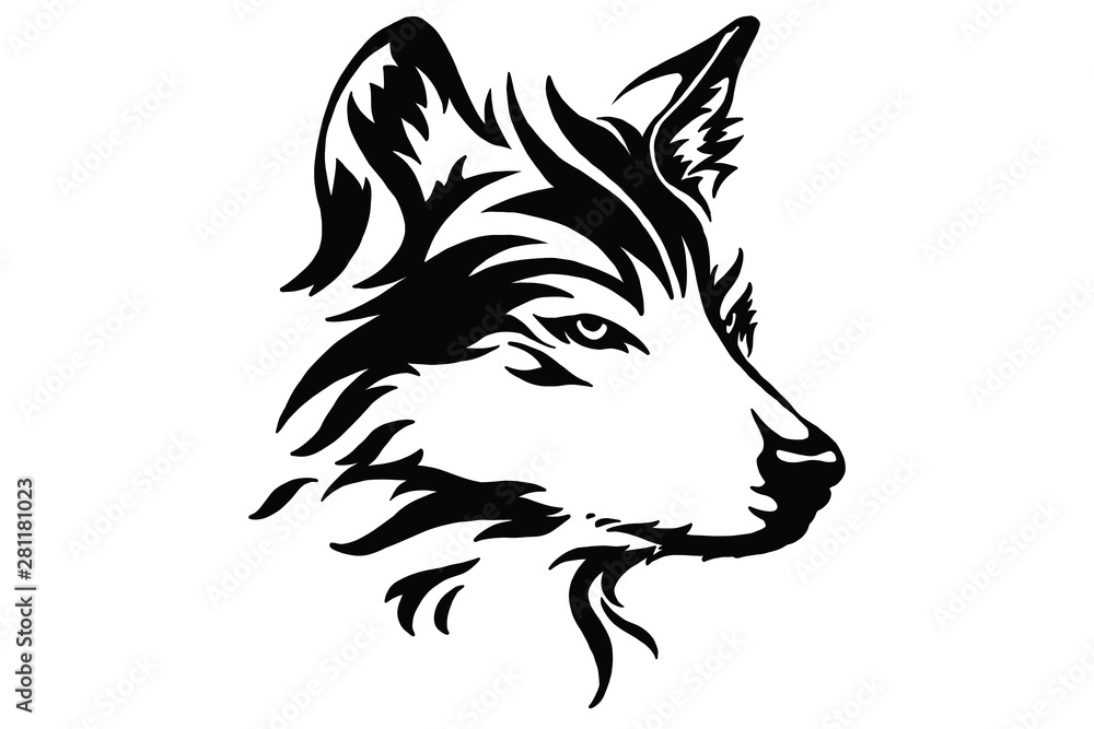 Head of a wolf. Styling the head for your design. Vector illustration, isolated objects. Head of a wolf. Styling the head for your design. Vector illustration, isolated objects.